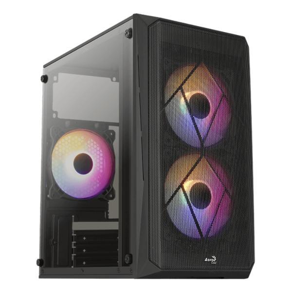 Case Gaming RGB Aerocool CS-107-A-BK-V2 Mini Tower Ventiladores 3 De 120MM Con Vidrio Lateral Y Malla Frontal