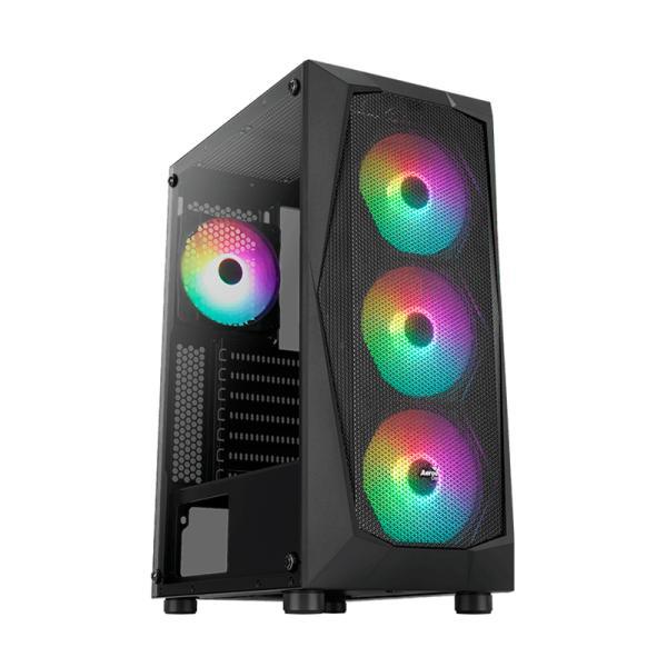 Case Gaming RGB Aerocool Falcon G-BK-V2 Mid Tower Ventiladores 4 De 120MM Con Vidrio Templado Lateral Y Malla Frontal