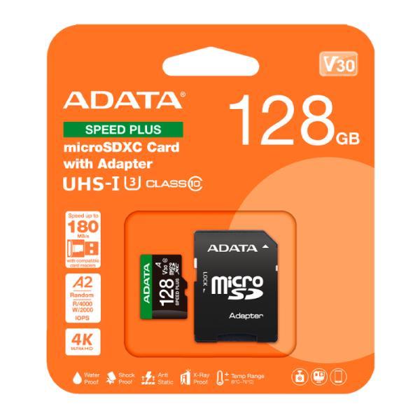 Memoria Micro Sdxc 128GB Adata Speed Plus 180/160 MB/S Compatible Con Drones Nintendo 4K