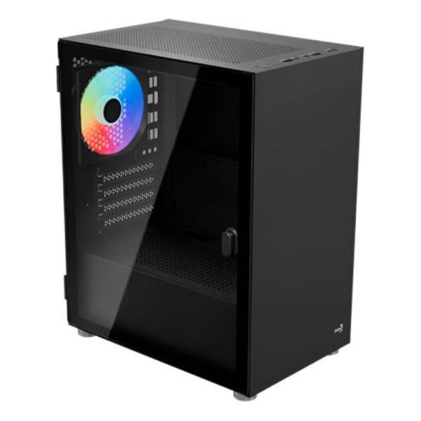 Case Gaming RGB Aerocool CS-111-G-BK-V2 Mini Tower Ventiladores 3 De 120MM Con Vidrio Lateral