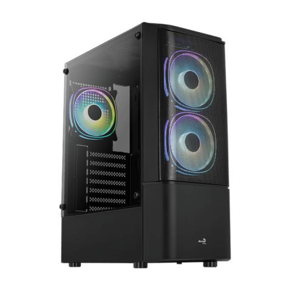 Case RGB Aerocool Quantum MESH-G-BK-V3 Mid Tower Ventiladores 3 De 120MM Con Vidrio Lateral Y Malla Frontal