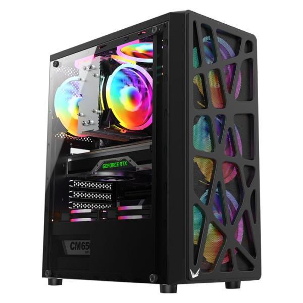 Case RGB Formula V Line Mana Black Ar Mid Tower Ventiladores 4 De 120MM Con Malla Fontal Y Panel Lateral