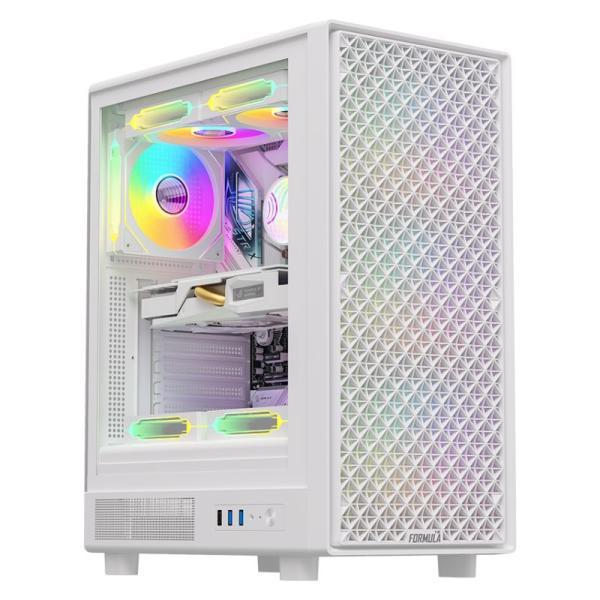 Case RGB Formula V Line Mana Dynamic White Ar Mid Tower Ventiladores 4 De 120MM Con Malla Frontal Y Vidrio Lateral