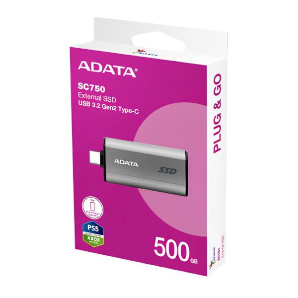Hd Solido Externo 500GB Adata SC750 USB 3.2 Gen 2 Tipo C 1050 MB/S 1000 MB/S