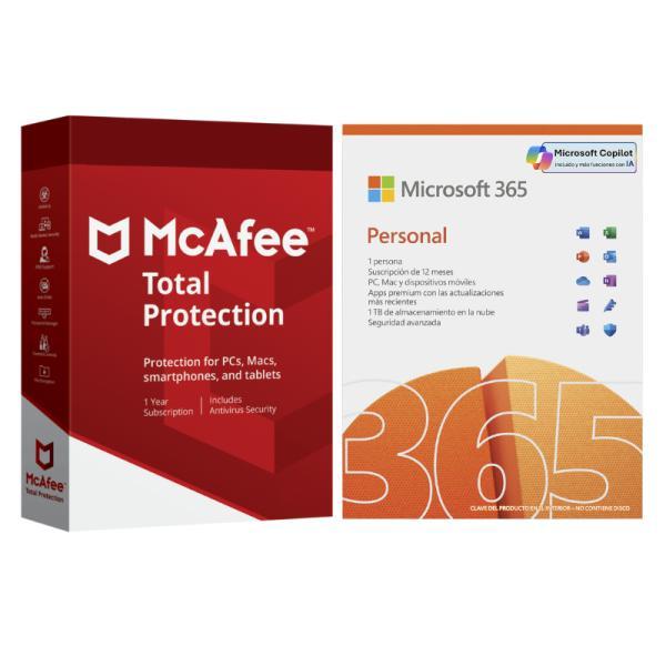 Microsoft Office 365 Personal QQ2-00008 Con ANTI-VIRUS Mcafee Total Protection MTP0ALIX1RAPD