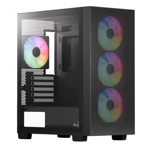 Case Gaming RGB Aerocool B310A FLOW-G-BK-V1 Mini Tower Ventiladores 4 De 120MM Con Malla Frontal Y Panel Lateral
