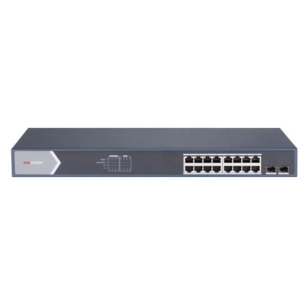 Switch Hikvision DS-3E1518P-SI(O-STD) (e) 16 Puertos Poe Gigabit + 2 Puertos Sfp Gigabit 10/100/1000 Mbps Administrable L2